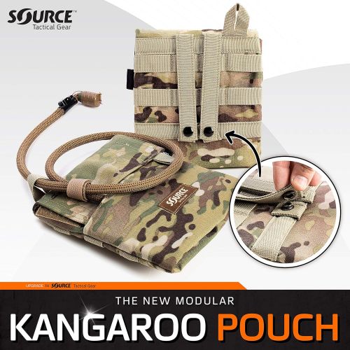  Source Hydration Pack 1 Liter Kangaroo with Molle Pouch Webbing for Easy Attachment to Tactical Vest or War Belt - Closed Cell Insulation Keeps Water Cool, Coyote