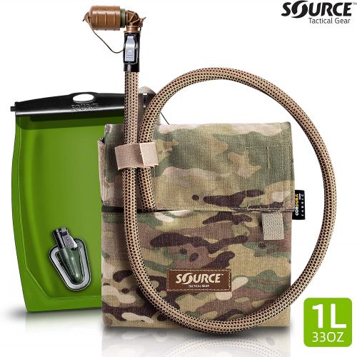  Source Hydration Pack 1 Liter Kangaroo with Molle Pouch Webbing for Easy Attachment to Tactical Vest or War Belt - Closed Cell Insulation Keeps Water Cool, Coyote