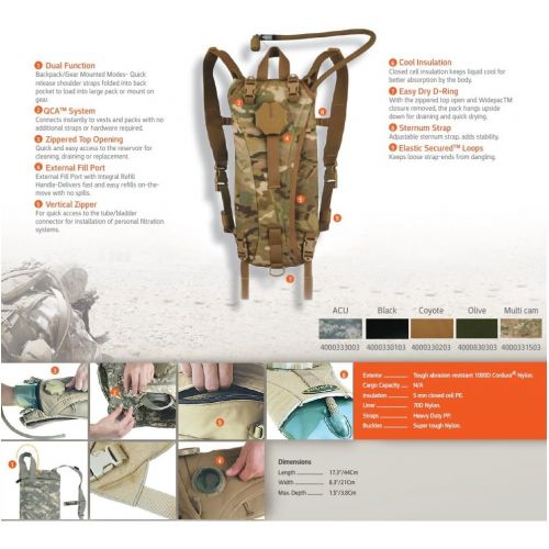  Source Tactical Hydration Pack - 2 Liter (70oz) Various Modes - Shoulder Straps for Backpack Cary or As Molle Attachments Hydration Bladder Included