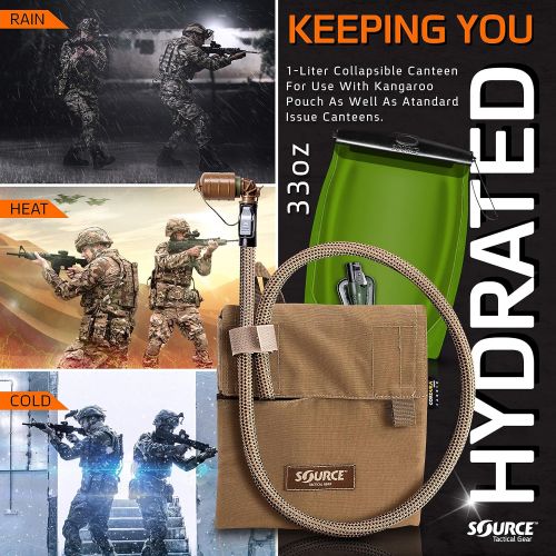  Source Hydration Pack 1 Liter Kangaroo with Molle Pouch Webbing for Easy Attachment to Tactical Vest or War Belt - Closed Cell Insulation Keeps Water Cool