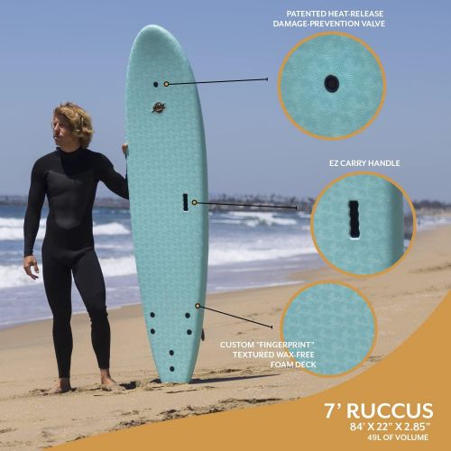  South Bay Board Co. Premium Surfboards for Beginners (7, 8, and 88) Wax-Free Soft-Top Foam Surfboard with 3 Thruster Fins, Fin Key, and Leash  Custom Beginner Shape for Easier, Better Surfing for Adu