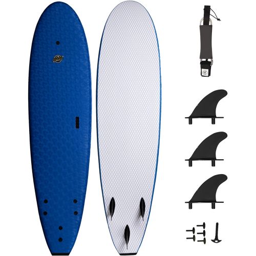  South Bay Board Co. Premium Surfboards for Beginners (7, 8, and 88) Wax-Free Soft-Top Foam Surfboard with 3 Thruster Fins, Fin Key, and Leash  Custom Beginner Shape for Easier, Better Surfing for Adu