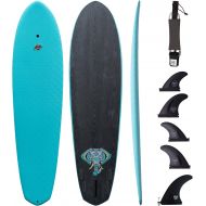 South Bay Board Co. Hybrid Surfboard (77 Funboard)-Wax-Free Textured Foam Top Deck & Glass Bottom Deck (6oz Fiberglass) with FCSII Boxes, Correct Fins, Key & 8 Leash-in Aqua, Black, Red from South Bay