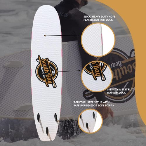  South Bay Board Co. Beginner Surfboard (Soft Top Foam) for Kids, Teenagers & Lightweight Adults-6 & 8 Guppy-with 3 Rounded-Edge Soft-Top Surfboard Fins (Thruster Set)