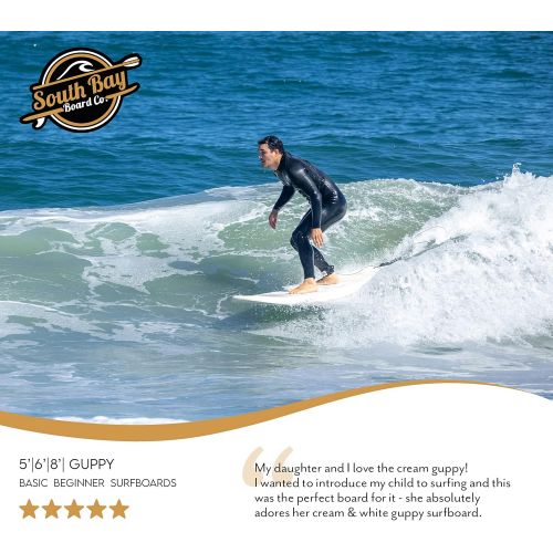  South Bay Board Co. Beginner Surfboard (Soft Top Foam) for Kids, Teenagers & Lightweight Adults-6 & 8 Guppy-with 3 Rounded-Edge Soft-Top Surfboard Fins (Thruster Set)