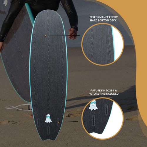  South Bay Board Co. Hybrid Surfboard (68 Funboard)-Wax-Free Textured Foam Top Deck & Glass Bottom Deck (6oz Fiberglass) with FCSII Boxes, Correct Fins, Key & 7 Leash-Iin Aqua, Black, Red from South Ba