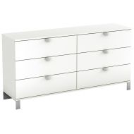 South Shore Spark Collection 6-Drawer Double Dresser, Pure White with Satin Nickel Handles