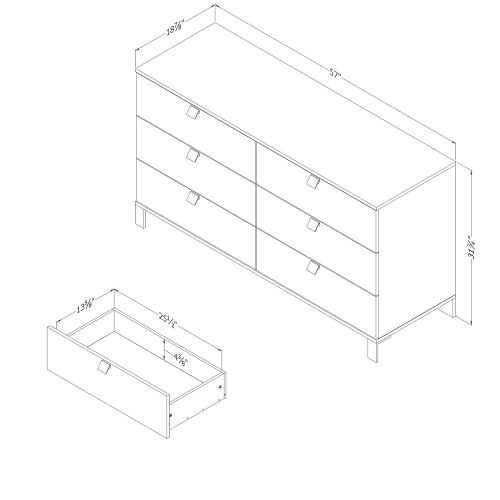  South Shore Spark Collection 6-Drawer Double Dresser, Pure White with Satin Nickel Handles