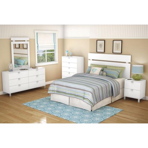  South Shore Spark Collection 6-Drawer Double Dresser, Pure White with Satin Nickel Handles