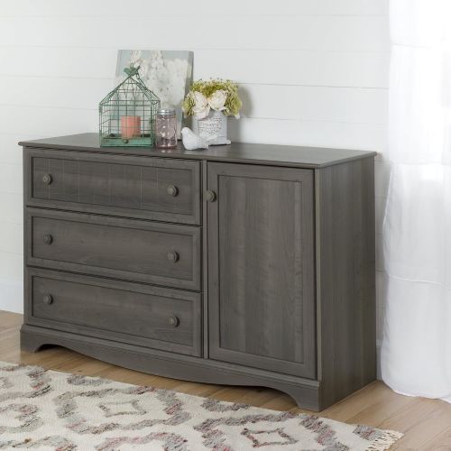  South Shore Savannah 3-Drawer Dresser with Door, Gray Maple