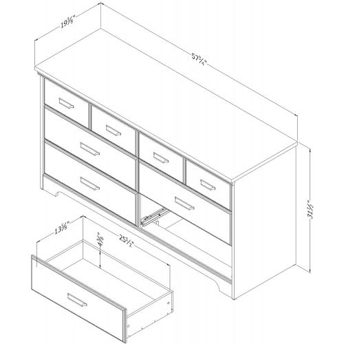  South Shore Versa Collection 6-Drawer Double Dresser, Gray Maple with Antique Handles