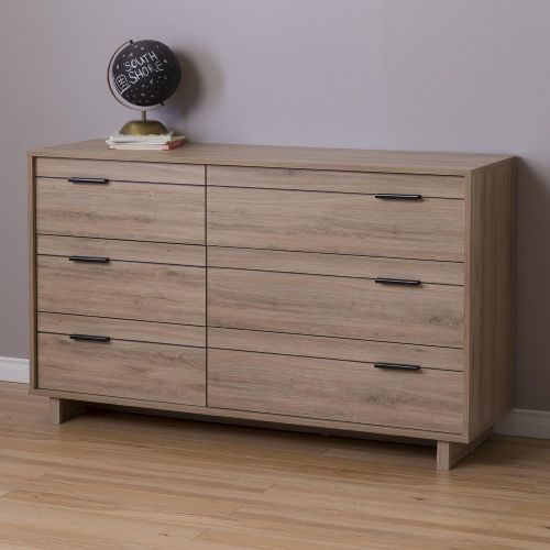  South Shore Fynn 6-Drawer Double Dresser, Rustic Oak with Metal Handles