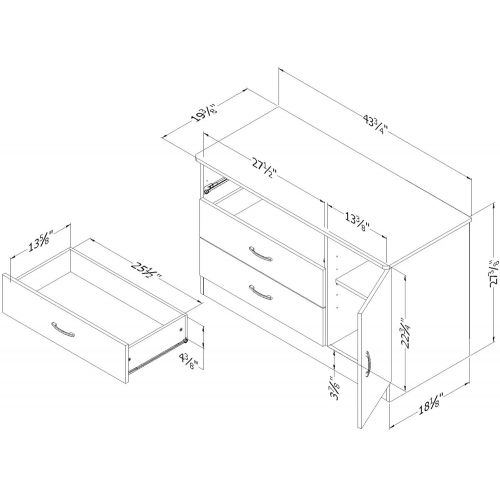  South Shore Libra 3-Drawer Dresser with Cabinet Door, Pure White