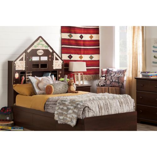  South Shore 10257 39 Summer Camp Themed Summer Breeze Bookcase Headboard with Decals, Twin, Royal Cherry