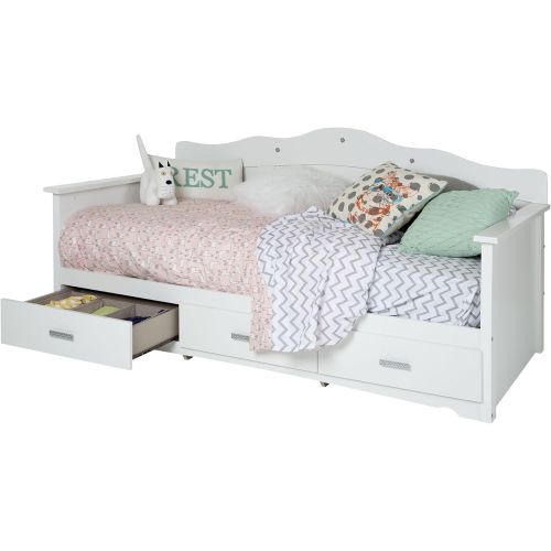  South Shore Tiara Kids Twin Daybed with 3 Storage Drawers, Pure White