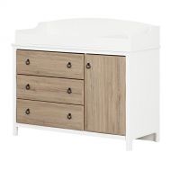 South Shore Catimini Long Changing Table with Removable Changing Station with Drawers and Door, Pure White & Rustic Oak