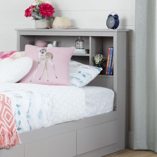  South Shore 10579 39 Reevo Bookcase Headboard, Twin, Soft Gray