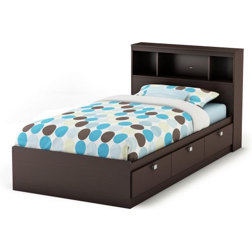  South Shore Cakao Kids 3-Piece Bedroom Set with Bookcase Headboard, Twin, Chocolate