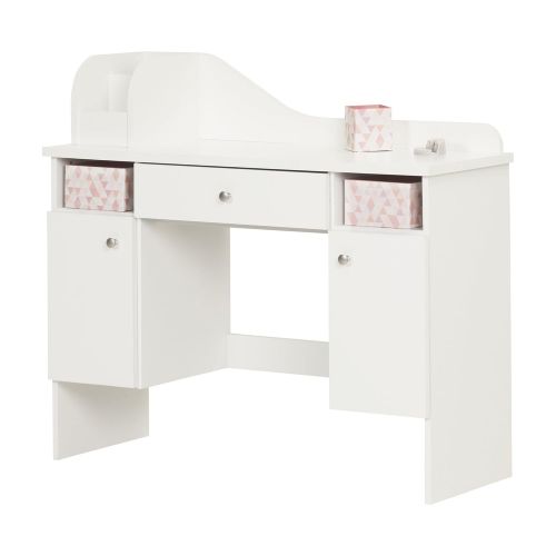  South Shore 10081 Make-up Dressing Table with 2 Doors and Storage Baskets, Pure White