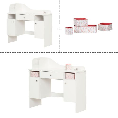  South Shore 10081 Make-up Dressing Table with 2 Doors and Storage Baskets, Pure White