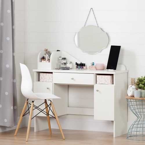  South Shore 10081 Make-up Dressing Table with 2 Doors and Storage Baskets, Pure White