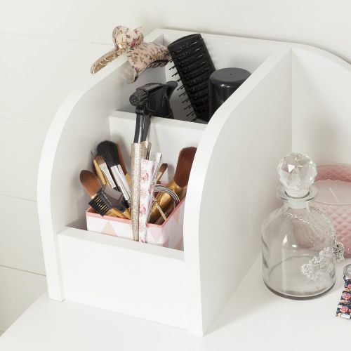 South Shore 10081 Make-up Dressing Table with 2 Doors and Storage Baskets, Pure White