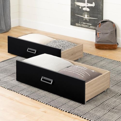  South Shore 11023 Induzy Set of 2 Drawers on Wheels Rustic Oak and Matte Black