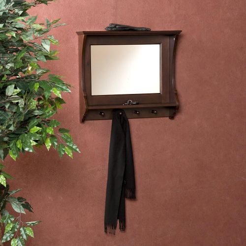  Southern Enterprises Chelmsford Entryway Wall Mount Mirror - Hanging Hooks w/Accessory Shelves - Expresso Finish