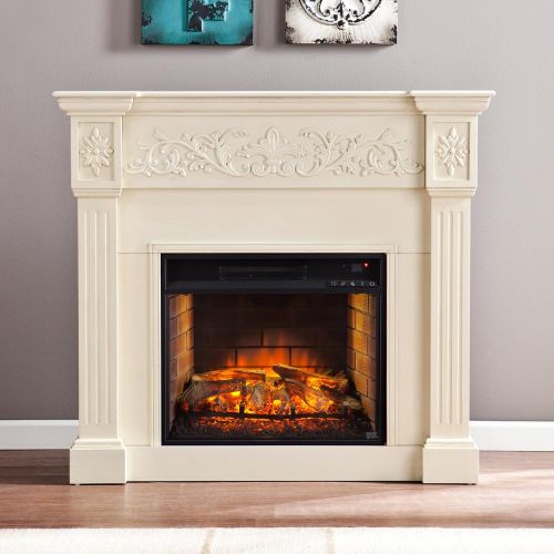 Southern Enterprises Calvert Carved Electric Fireplace in Ivory