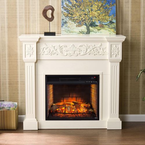  Southern Enterprises Calvert Carved Electric Fireplace in Ivory