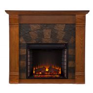 Southern Enterprises Elkmont Electric Fireplace, Salem Antique Oak Finish with Dark Earth Tone Tiles