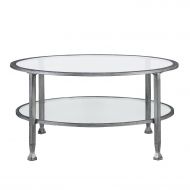 Southern Enterprises Jaymes Round Glass Cocktail Table, Silver Frame Finish