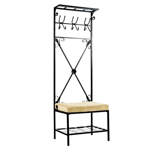  Southern Enterprises Entryway Bench and Storage Rack 72.5 Tall, Black Finish