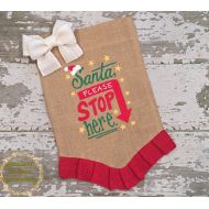 SouthernHeirloomShop Christmas Garden Flag, Santa Flag, Santa Stop Here Flag, Outdoor Christmas Decor, Christmas Flag, Holiday Flag, Holiday Decor, Burlap Flag