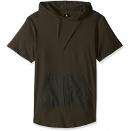 Southpole Mens Short Sleeve Hooded Scallop Tee with Fine Twill Detail