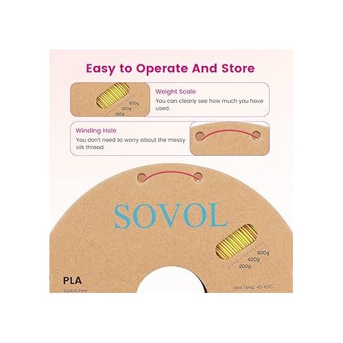  Sovol PLA Filament Silk Tri Color Co-Extrusion 1.75mm, 3D Printer Filament 1kg/ 2.2lbs, Shiny Silk Rose Blue Yellow 3 in 1 Coextrusion PLA Material +/-0.03mm