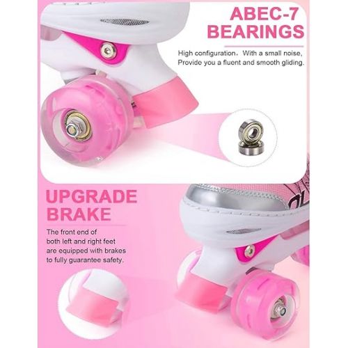  Sowume Adjustable Roller Skates for Girls and Women, All 8 Wheels of Girl's Skates Shine, Safe and Fun Illuminating for Kids