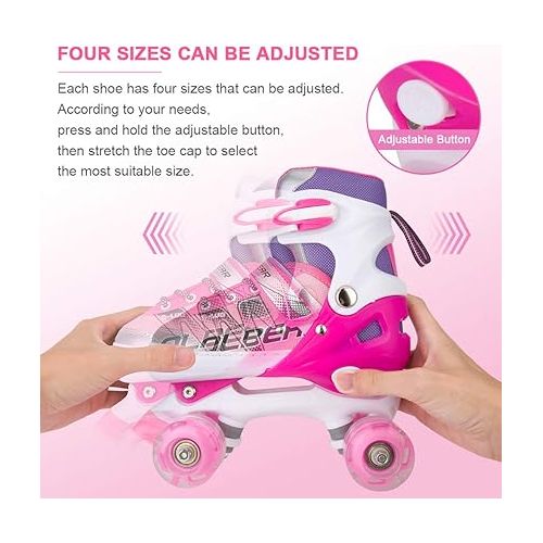  Sowume Adjustable Roller Skates for Girls and Women, All 8 Wheels of Girl's Skates Shine, Safe and Fun Illuminating for Kids