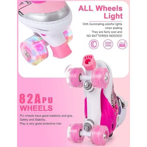  Sowume Adjustable Roller Skates for Girls and Women, All 8 Wheels of Girl's Skates Shine, Safe and Fun Illuminating for Kids