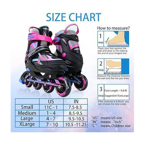  Sowume Adjustable Inline Skates for Girls and Boys, Roller Skates with All Light Up Wheels, Patines para Mujer for Kids and Adults, Men, Women