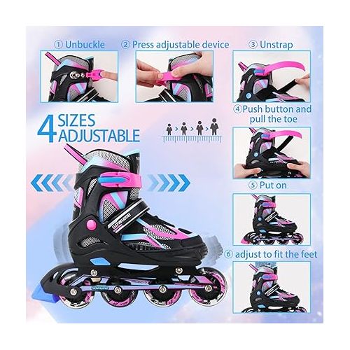  Sowume Adjustable Inline Skates for Girls and Boys, Roller Skates with All Light Up Wheels, Patines para Mujer for Kids and Adults, Men, Women