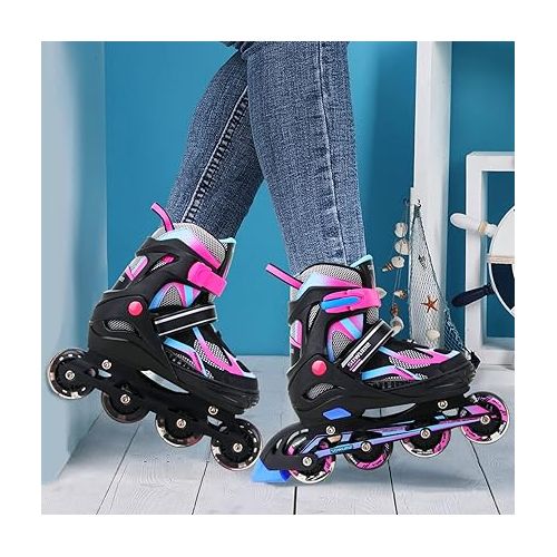  Sowume Adjustable Inline Skates for Girls and Boys, Roller Skates with All Light Up Wheels, Patines para Mujer for Kids and Adults, Men, Women