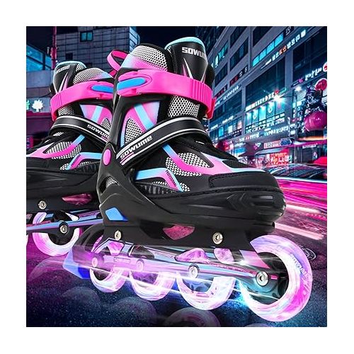  Sowume Adjustable Inline Skates for Girls and Boys, Roller skates with All Light Up Wheels, Patines para mujer for Kids and Adults, Men, Women