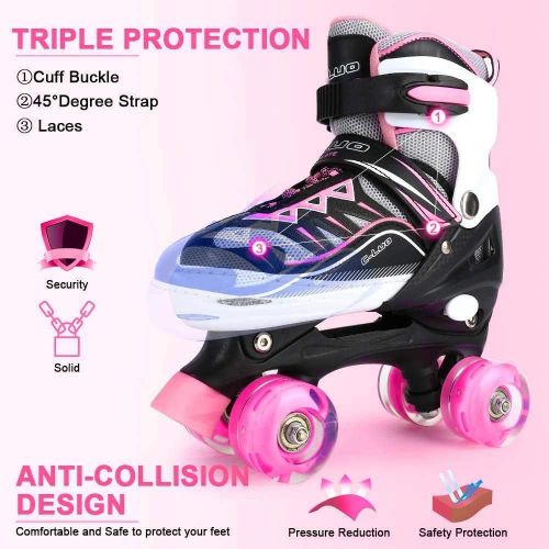  Otw-Cool Adjustable Roller Skates for Girls and Women, All 8 Wheels of Girls Skates Shine, Safe and Fun Illuminating for Kids