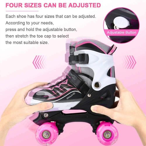  Otw-Cool Adjustable Roller Skates for Girls and Women, All 8 Wheels of Girls Skates Shine, Safe and Fun Illuminating for Kids