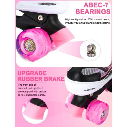  Otw-Cool Adjustable Roller Skates for Girls and Women, All 8 Wheels of Girls Skates Shine, Safe and Fun Illuminating for Kids