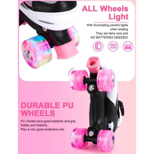  Otw-Cool Adjustable Roller Skates for Girls and Women, All 8 Wheels of Girls Skates Shine, Safe and Fun Illuminating for Kids