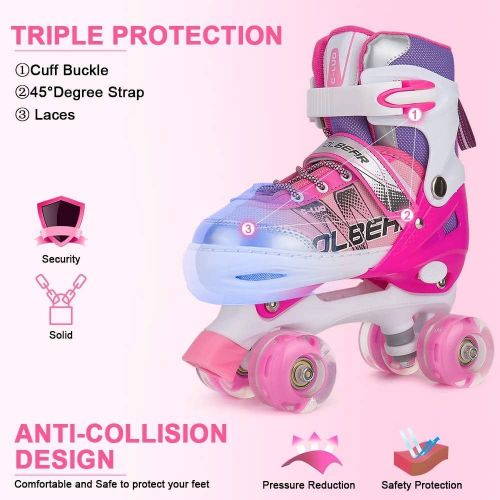  Sowume Adjustable Roller Skates for Girls and Women, All 8 Wheels of Girls Skates Shine, Safe and Fun Illuminating for Kids