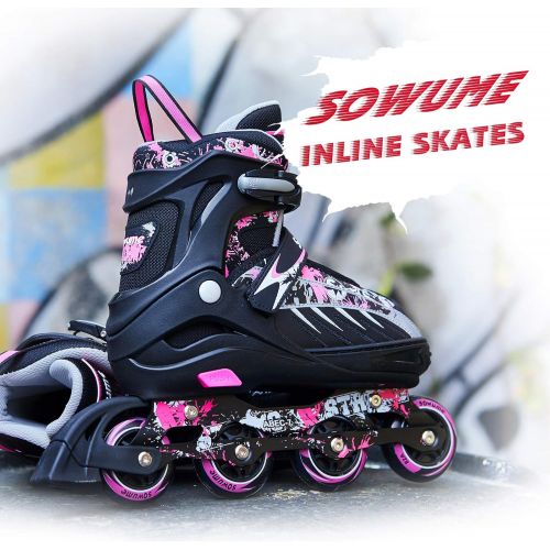  Sowume Adjustable Inline Skates for Girls and Boys, Roller Blades Skates with All Light Up Wheels, Patines para Mujer for Kids and Adults, Men and Women