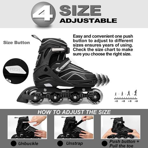  Sowume Adjustable Roller Blades Skates Girls, Boys and for Kids, Adults, Outdoor Inline Skates for Women Men with Full Illuminating; Safe and Durable patines para Mujer y Hombre ad